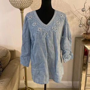Charter club linen beaded tunic size medium new